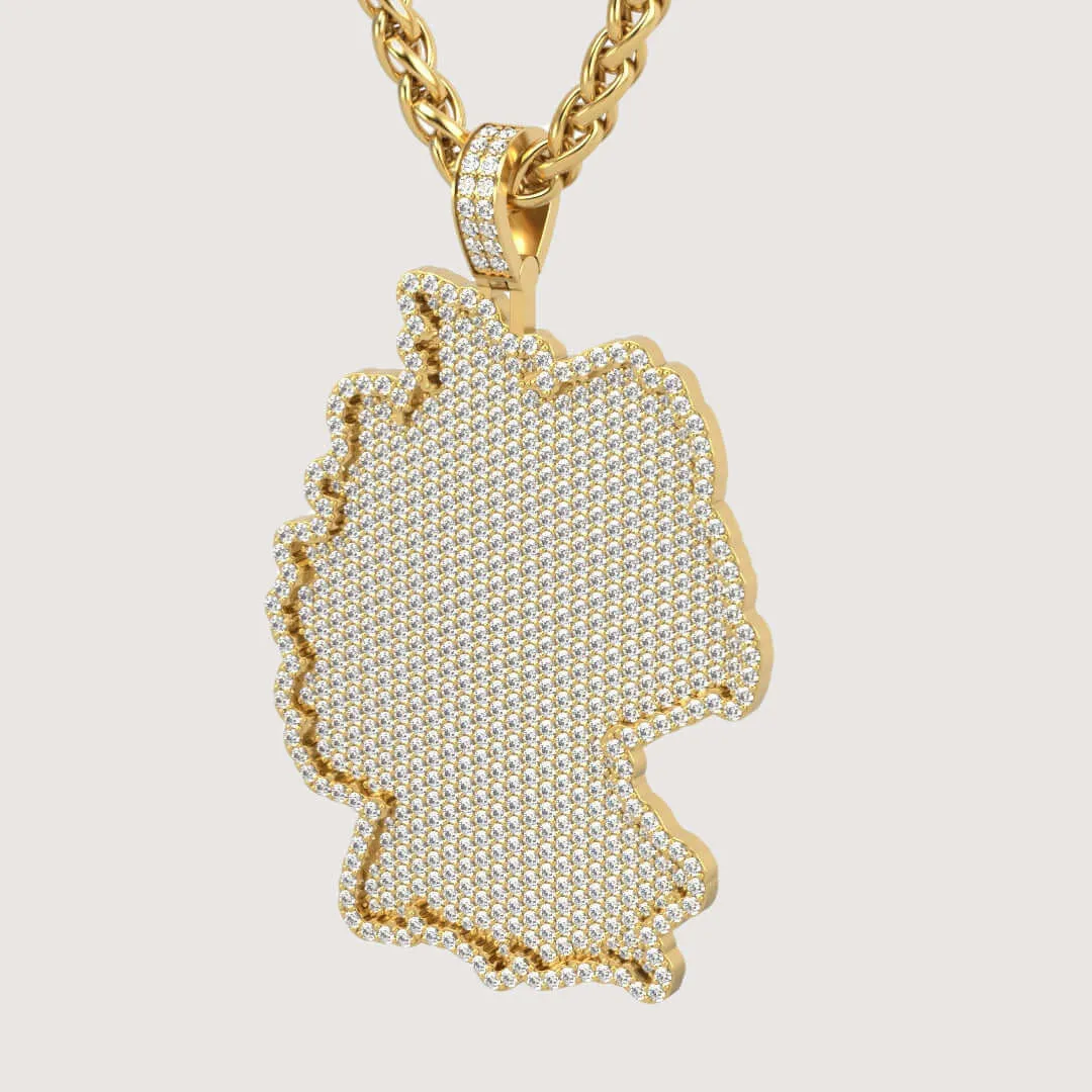 14k Gold Germany Map Pendant with Diamonds