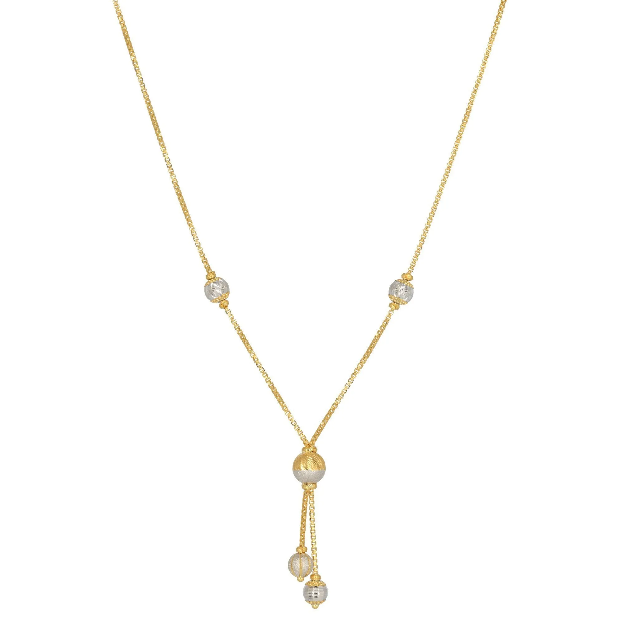 22K Yellow Gold Box Link Chain Necklace W/ Two Tone Gold Bead Accents