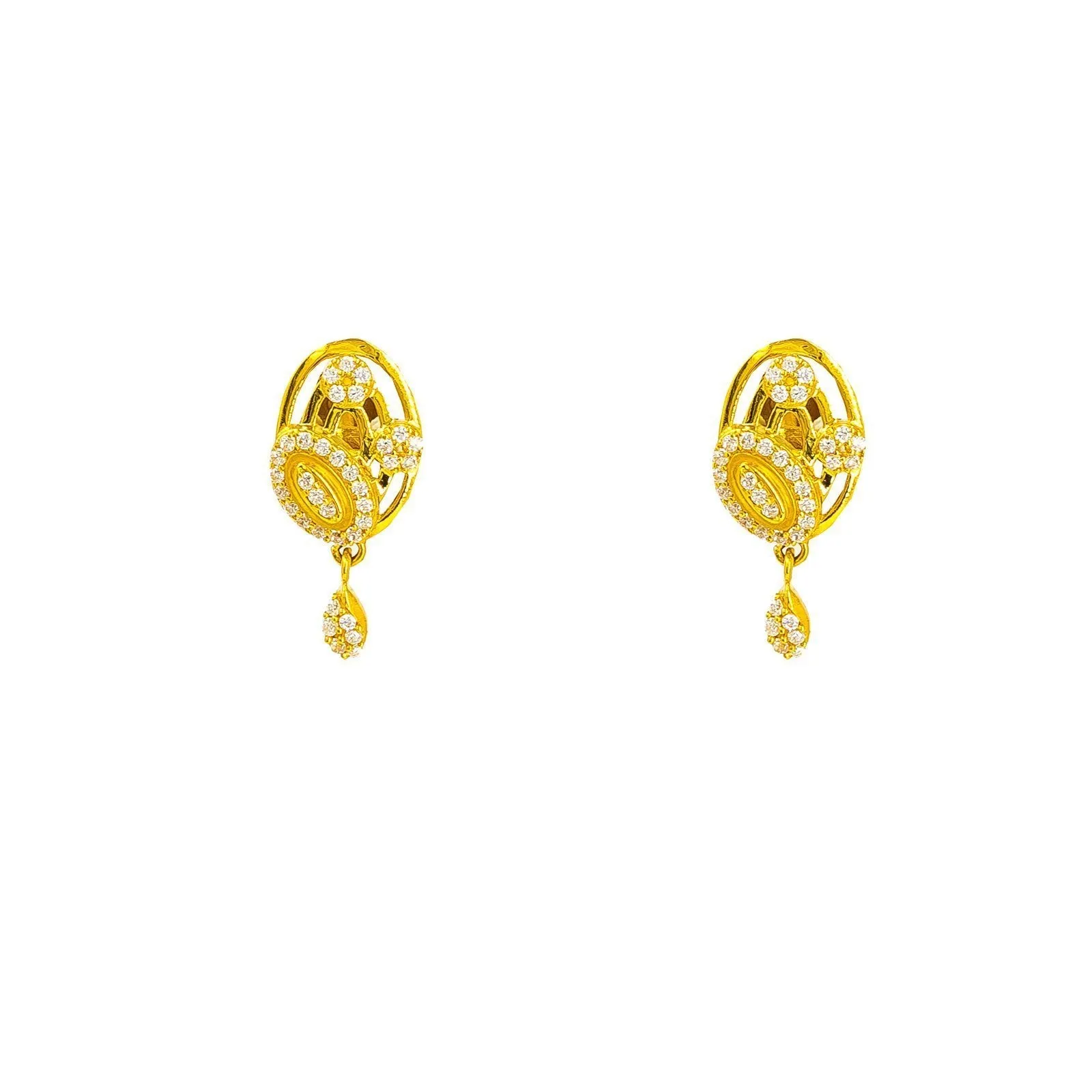 22K Yellow Gold Earring & Necklace Set W/ CZ Encrusted Statement Pendant & Circular Details