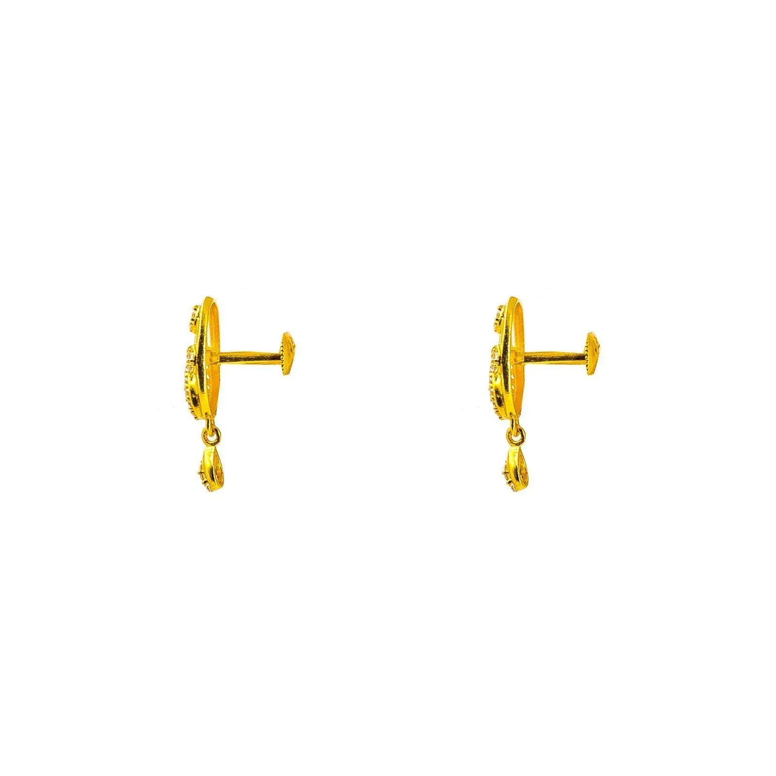 22K Yellow Gold Earring & Necklace Set W/ CZ Encrusted Statement Pendant & Circular Details