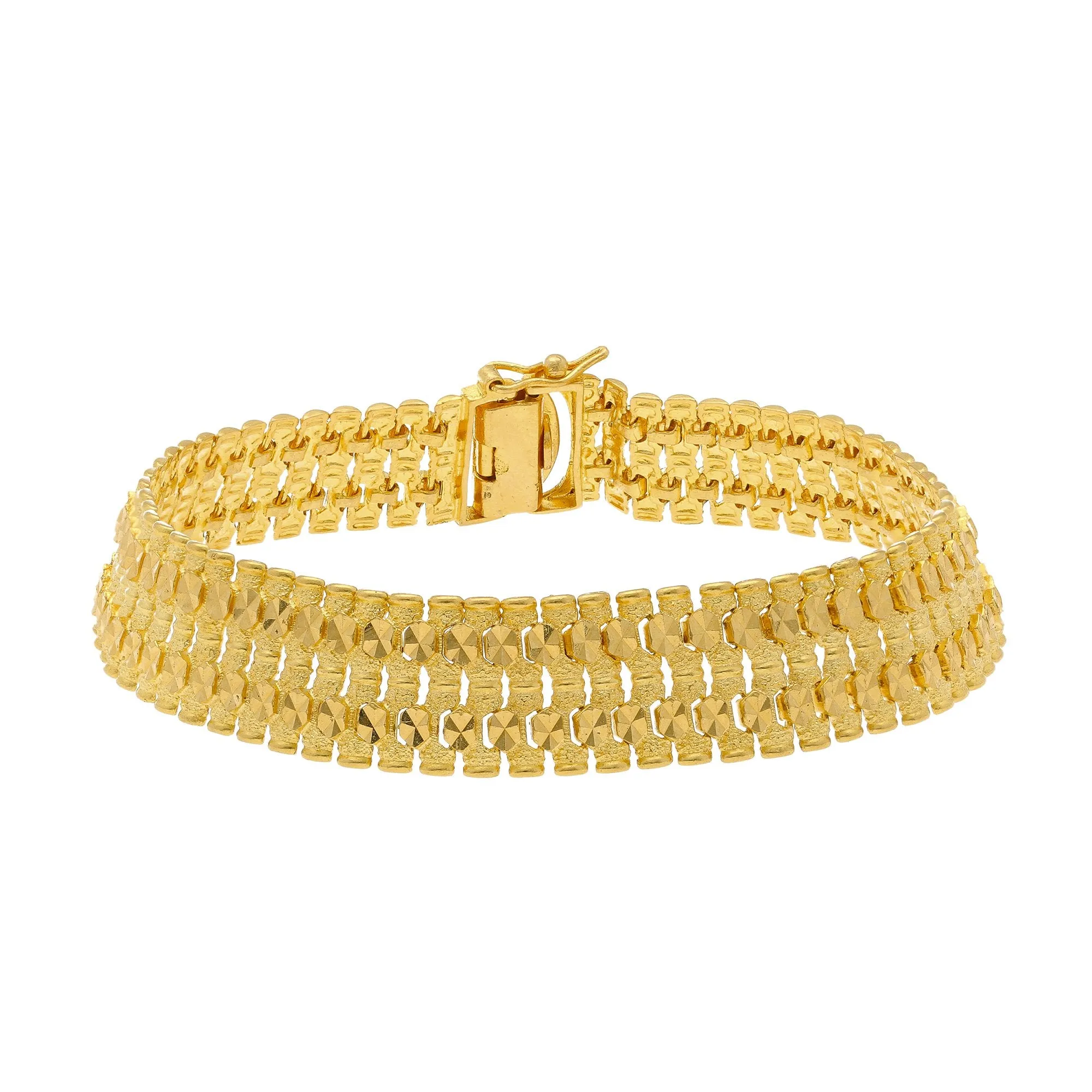 22K Yellow Gold Men's Watch Band Bracelet W/ Tube & Dot Textured Links