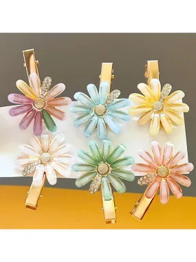 2pcs Crystal Daisy Hair Clips, All-Match Hair Accessories Suitable For Women And Girls, Cute Flower Hairpins For Fringe And Bangs