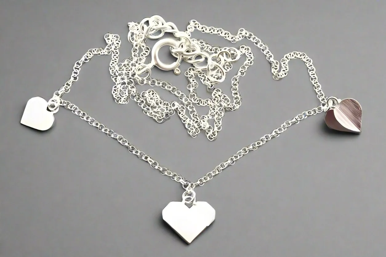 3 Heart Pendant Sterling Silver Necklace