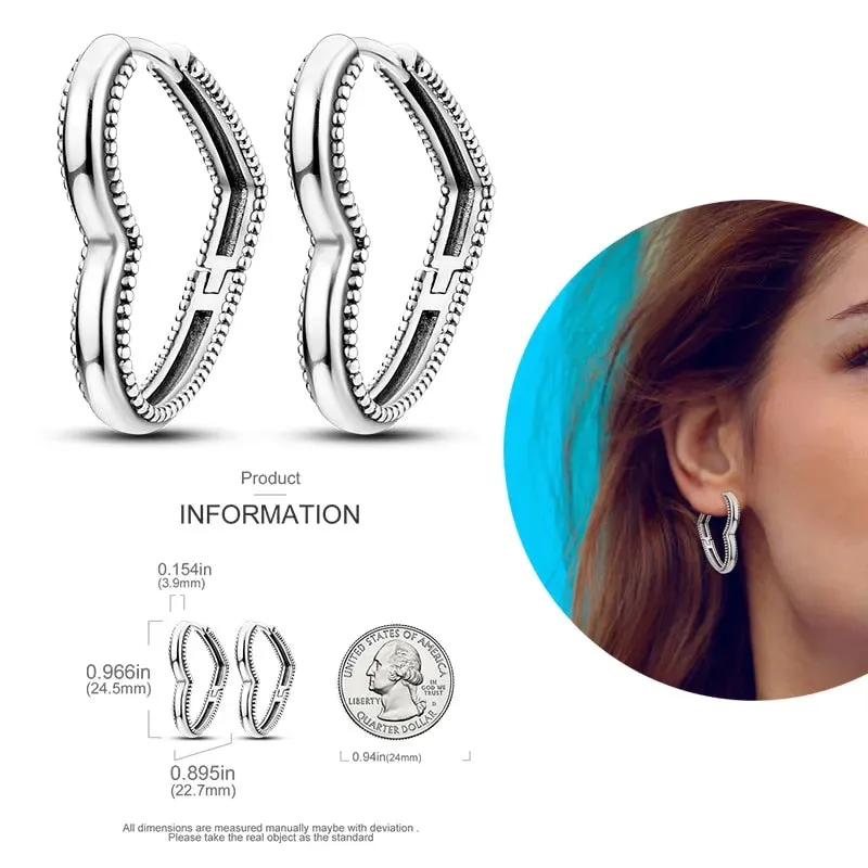 925 Silver Hoop Earrings For Women Sparkling Pave CZ U Shape Star Moon Feather Luxury Fine Engagement Wedding Earring