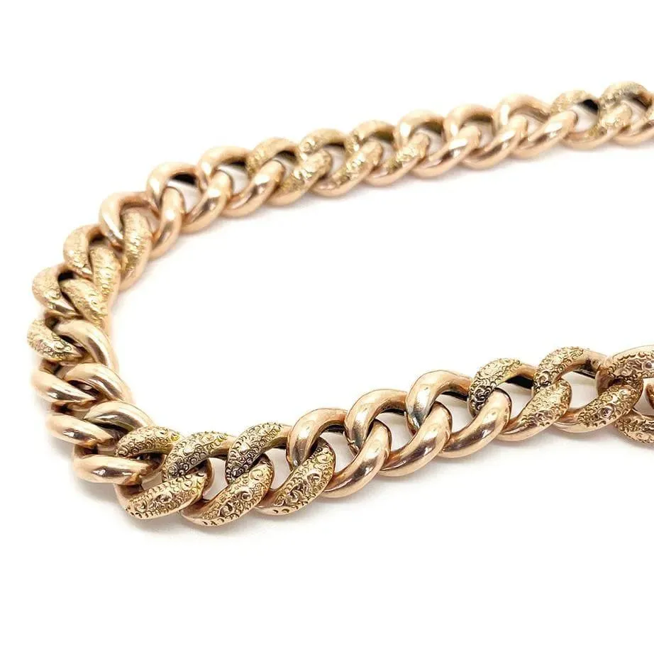 Antique Victorian 9ct Rose Gold Curb Chain Heart Bracelet