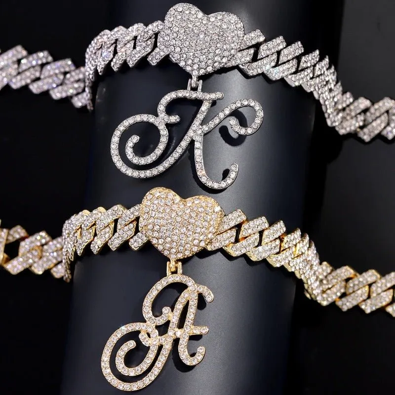 Bling Initial Letter Bracelet for Women Cuban Chain Jewelry