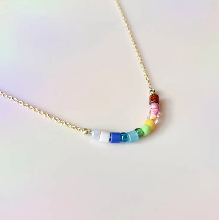 Color Flight Dainty Beaded Necklace: Rainbow