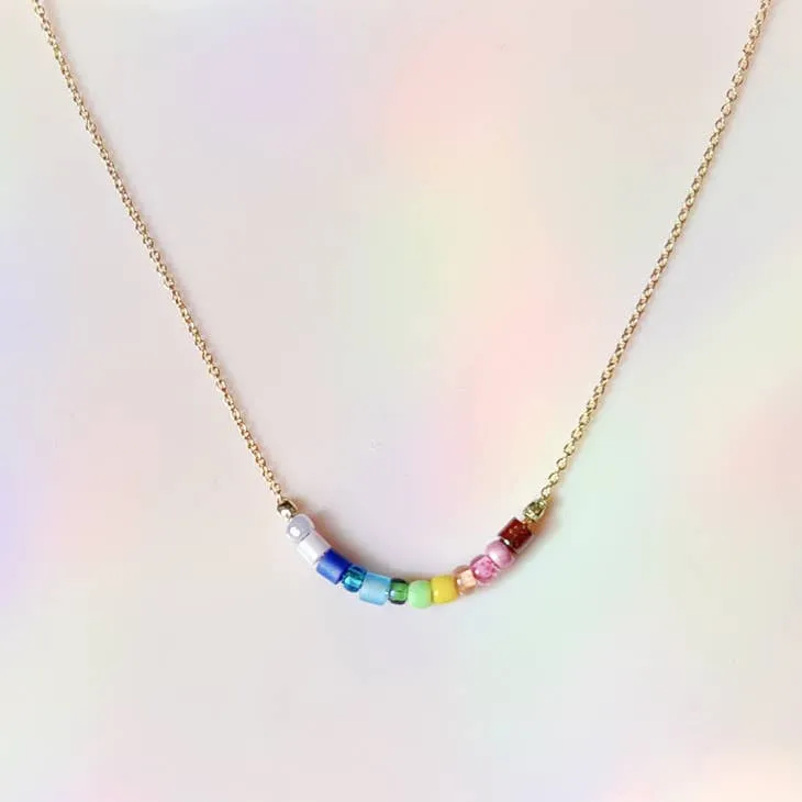 Color Flight Dainty Beaded Necklace: Rainbow