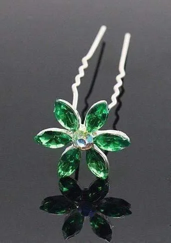 Fun Flowers Crystal and Rhinestone Silver Plated Hair Pins
