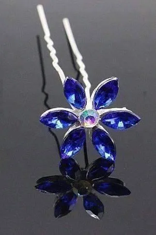 Fun Flowers Crystal and Rhinestone Silver Plated Hair Pins