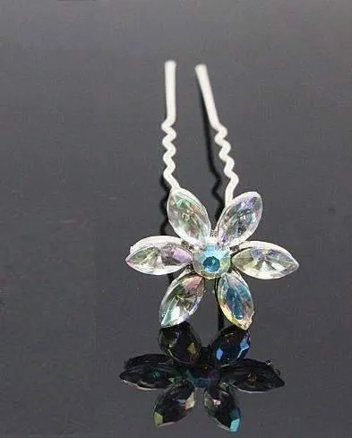 Fun Flowers Crystal and Rhinestone Silver Plated Hair Pins