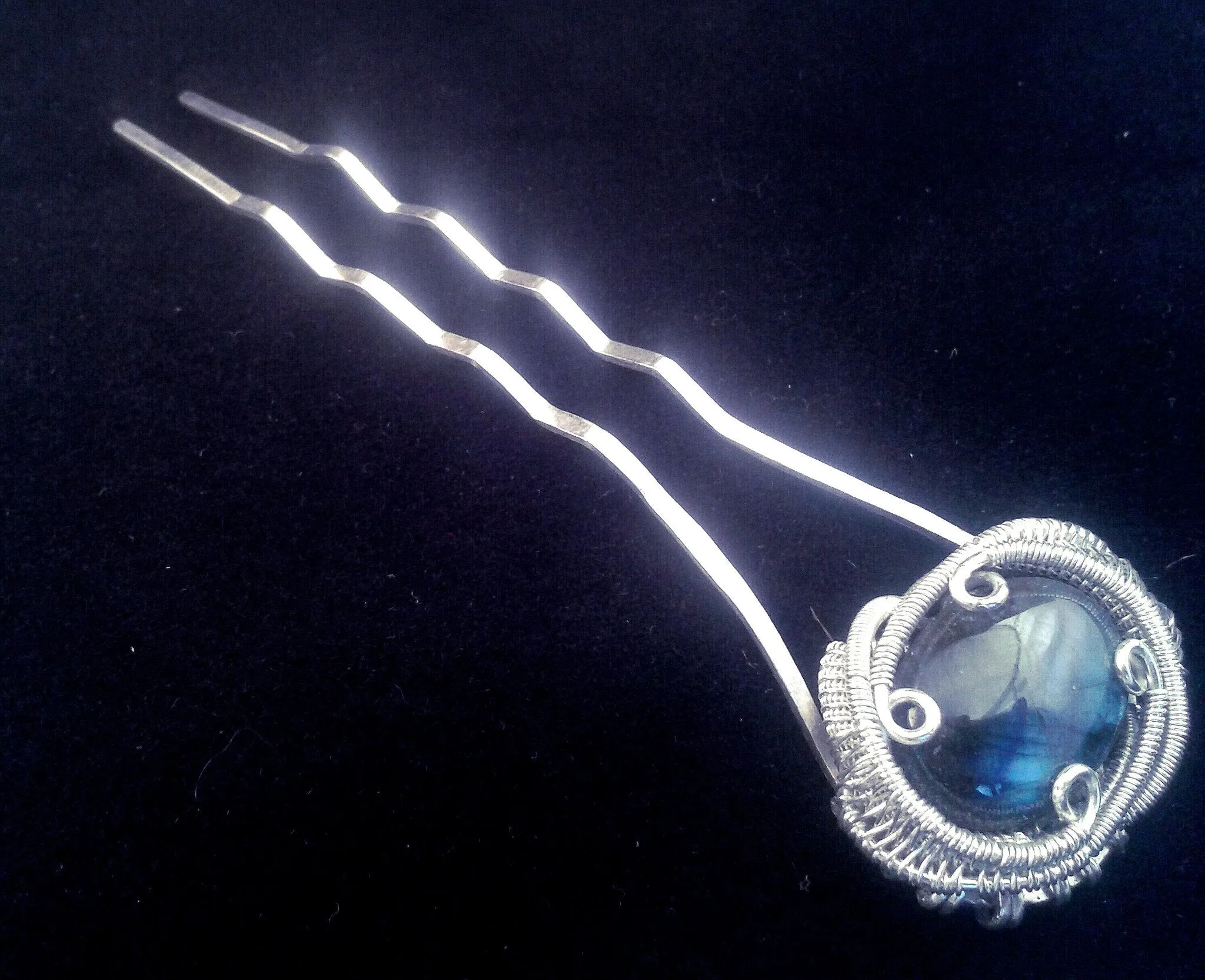 Labradorite Wire Wrapped Silver Hair Pin