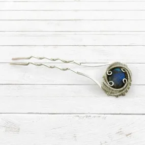 Labradorite Wire Wrapped Silver Hair Pin