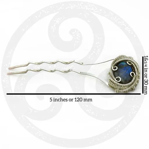 Labradorite Wire Wrapped Silver Hair Pin
