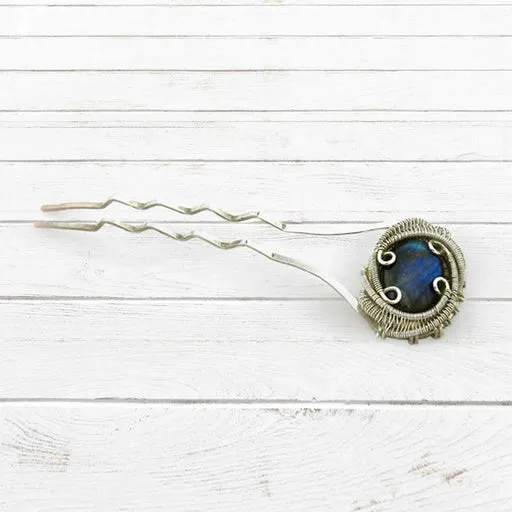 Labradorite Wire Wrapped Silver Hair Pin