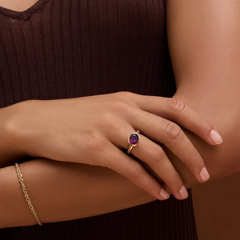 Leone Ring, Rhodolite Garnet, 9kt Yellow Gold