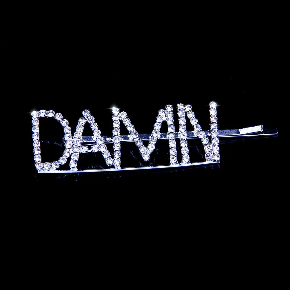 Luxury rhinestone diamond letter hair jewelry pins clip