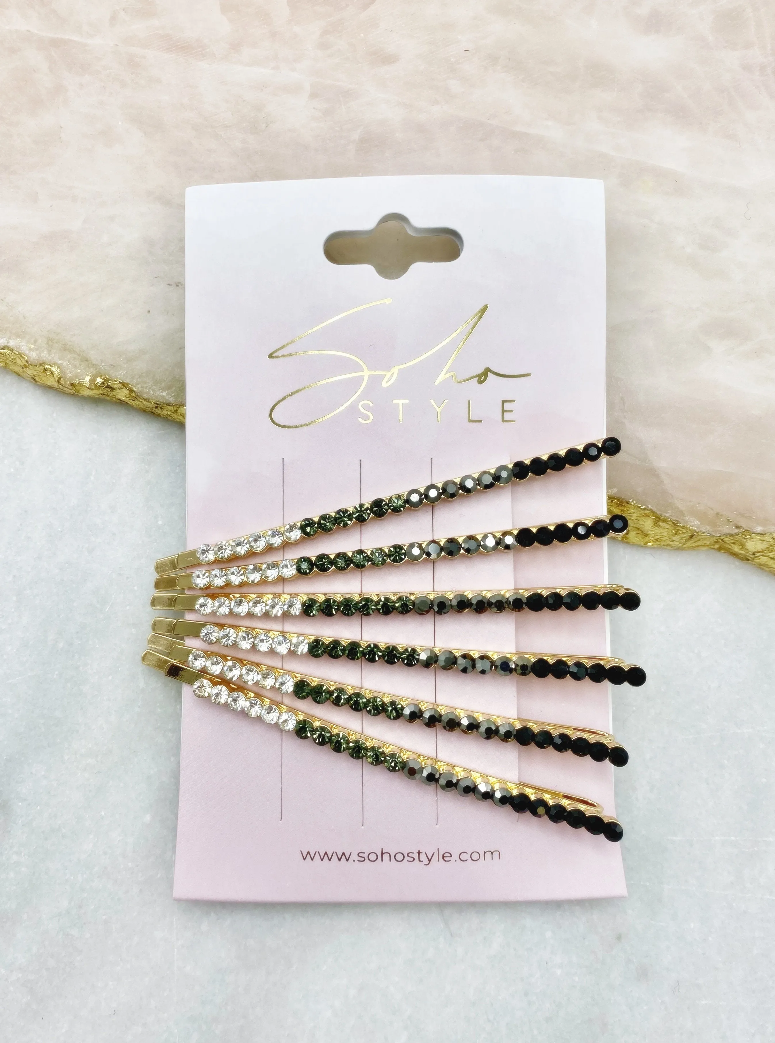 Ombre Crystal Bobby Pin 6 PCS Set