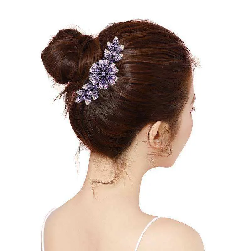 Sharum Crafts Crystal Rhinestones Flower Hair Combs Clip Vintage Hairpins Bridal Wedding Headdress Women Stone Clip