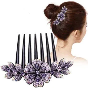 Sharum Crafts Crystal Rhinestones Flower Hair Combs Clip Vintage Hairpins Bridal Wedding Headdress Women Stone Clip