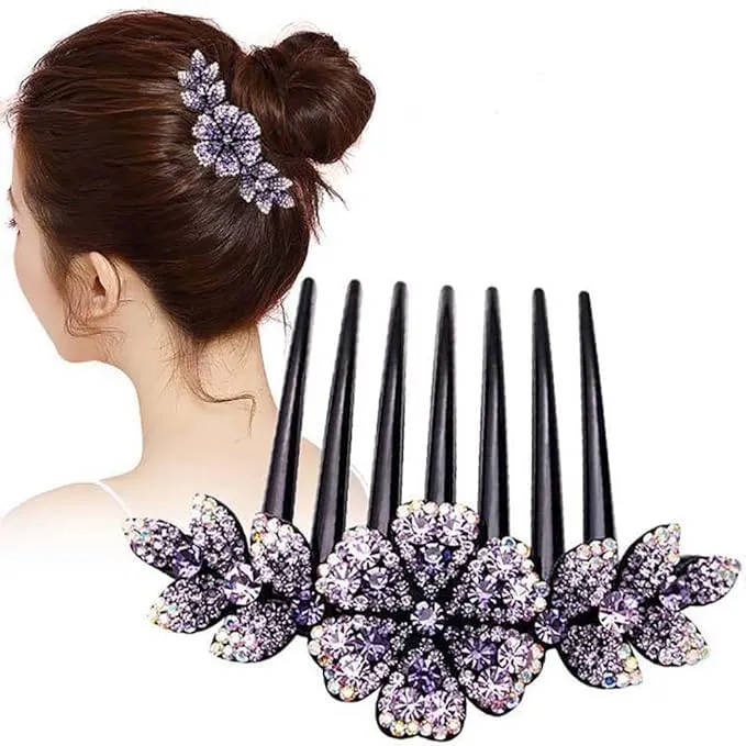 Sharum Crafts Crystal Rhinestones Flower Hair Combs Clip Vintage Hairpins Bridal Wedding Headdress Women Stone Clip