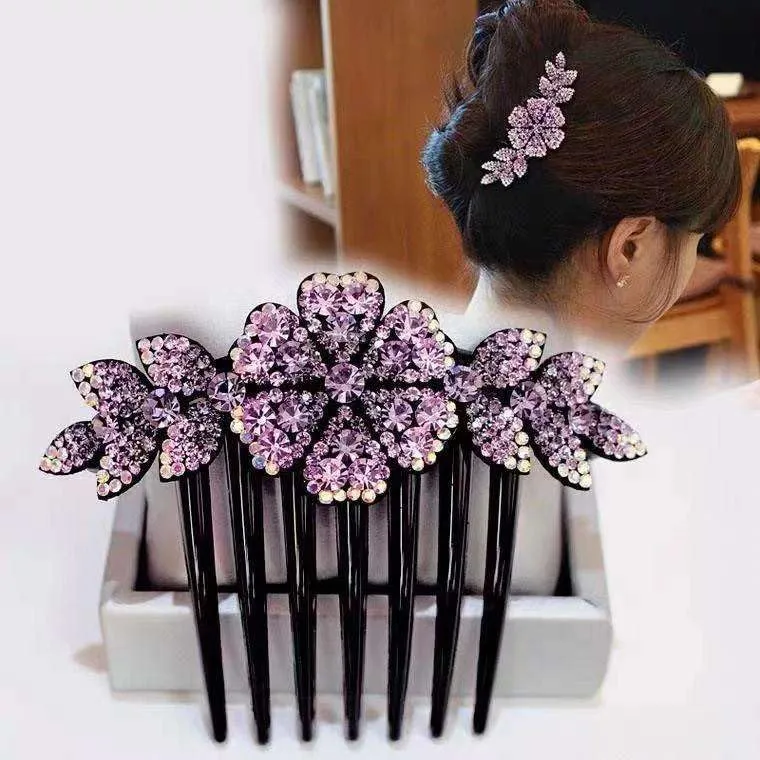 Sharum Crafts Crystal Rhinestones Flower Hair Combs Clip Vintage Hairpins Bridal Wedding Headdress Women Stone Clip