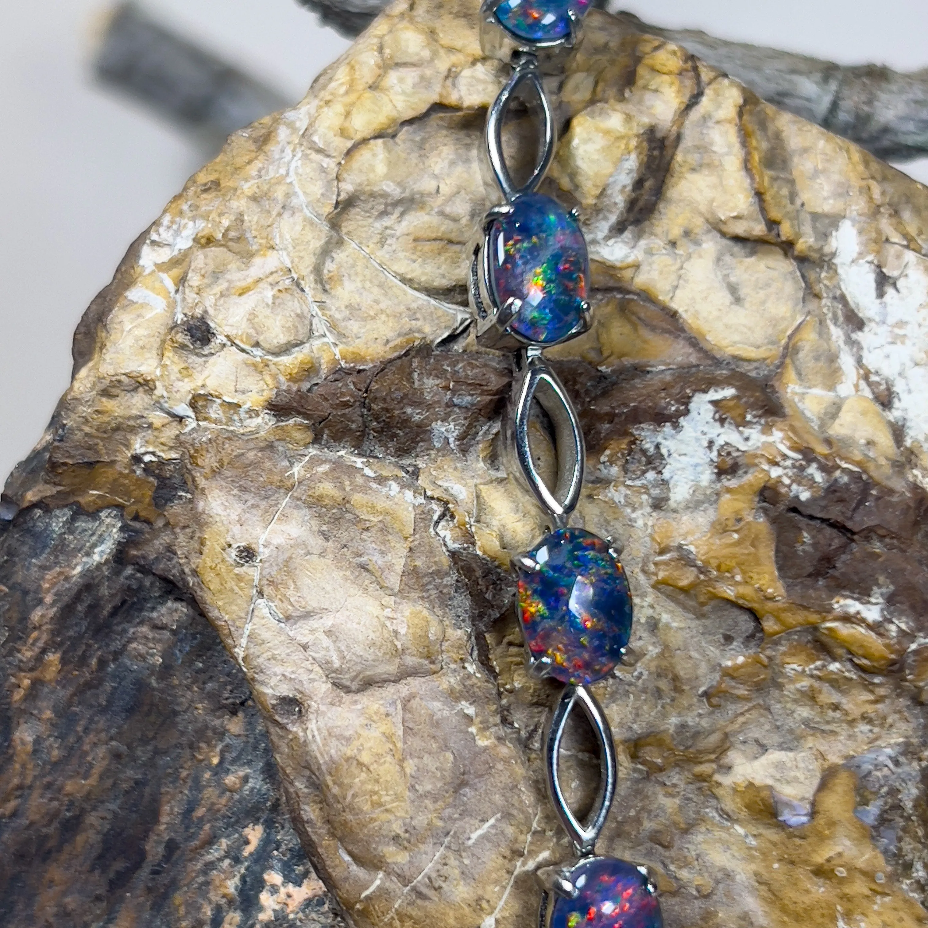 Sterling Silver 8x6mm Opal triplet and open shape marquise design bracelet