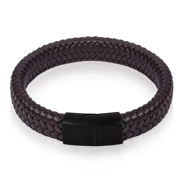 Unisex Braided Leather Charm Bracelet