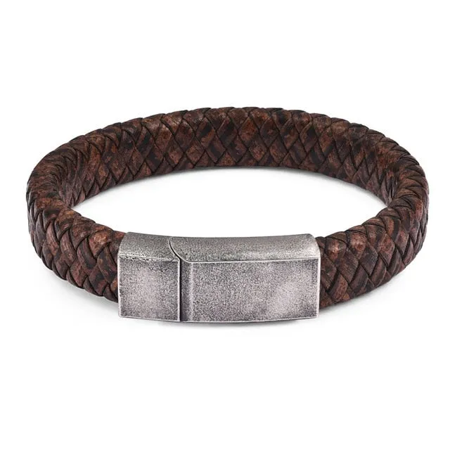 Unisex Braided Leather Charm Bracelet