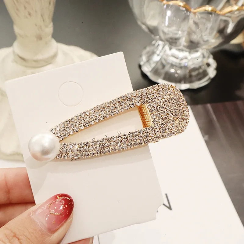 Wenkouban Korean Crystal Hairpins Women Hair Jewelry Fashion Simulation Pearl Gold Barrettes Clips Pins Wedding Bridal Tiara Accessories