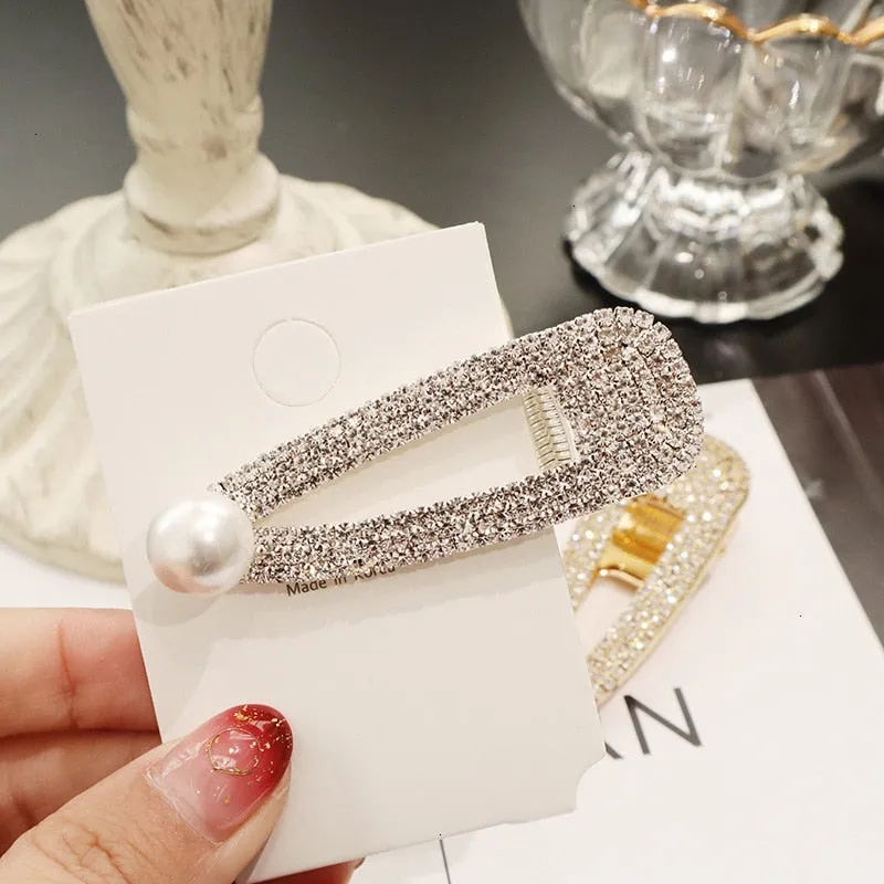 Wenkouban Korean Crystal Hairpins Women Hair Jewelry Fashion Simulation Pearl Gold Barrettes Clips Pins Wedding Bridal Tiara Accessories