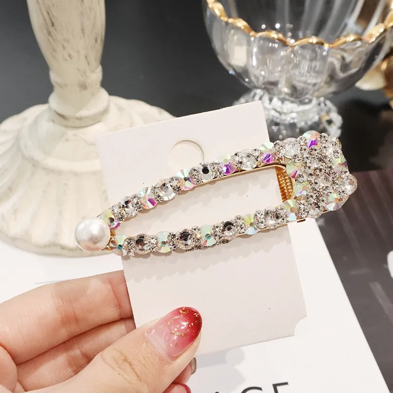 Wenkouban Korean Crystal Hairpins Women Hair Jewelry Fashion Simulation Pearl Gold Barrettes Clips Pins Wedding Bridal Tiara Accessories