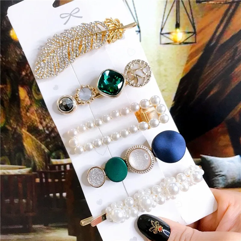 Wenkouban New 2022 Hair Accessories Set For Women Fashion Crystal Simulation Pearl Hair Clips Headwear Jewelry 5PCS Hairpins Ornaments