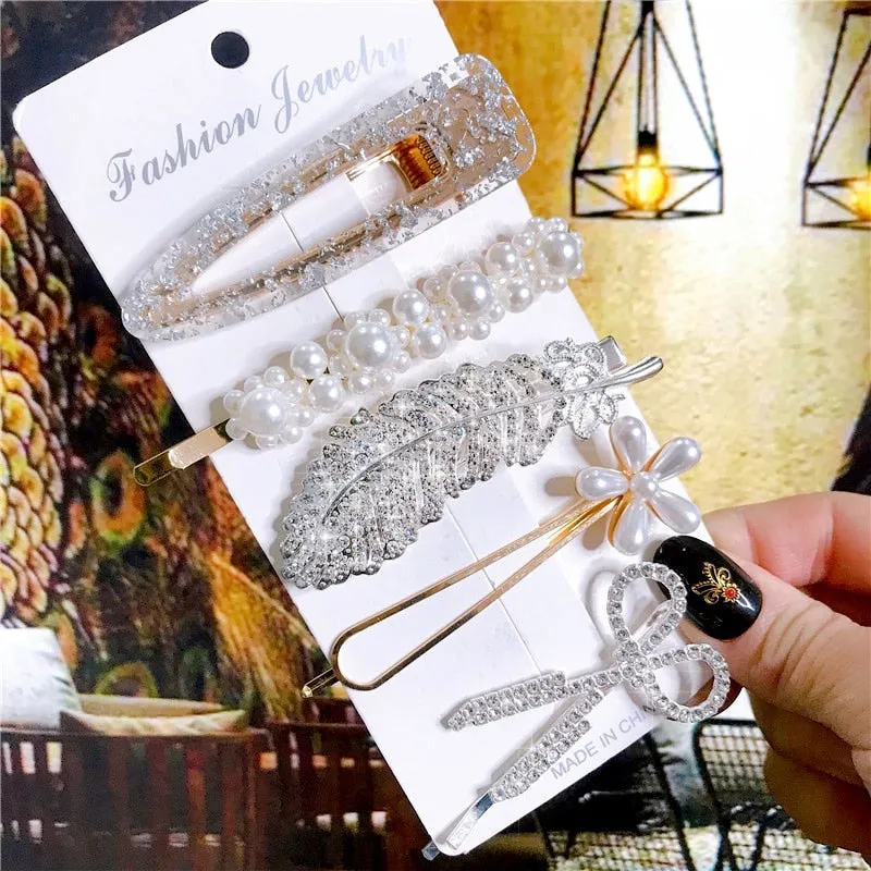 Wenkouban New 2022 Hair Accessories Set For Women Fashion Crystal Simulation Pearl Hair Clips Headwear Jewelry 5PCS Hairpins Ornaments