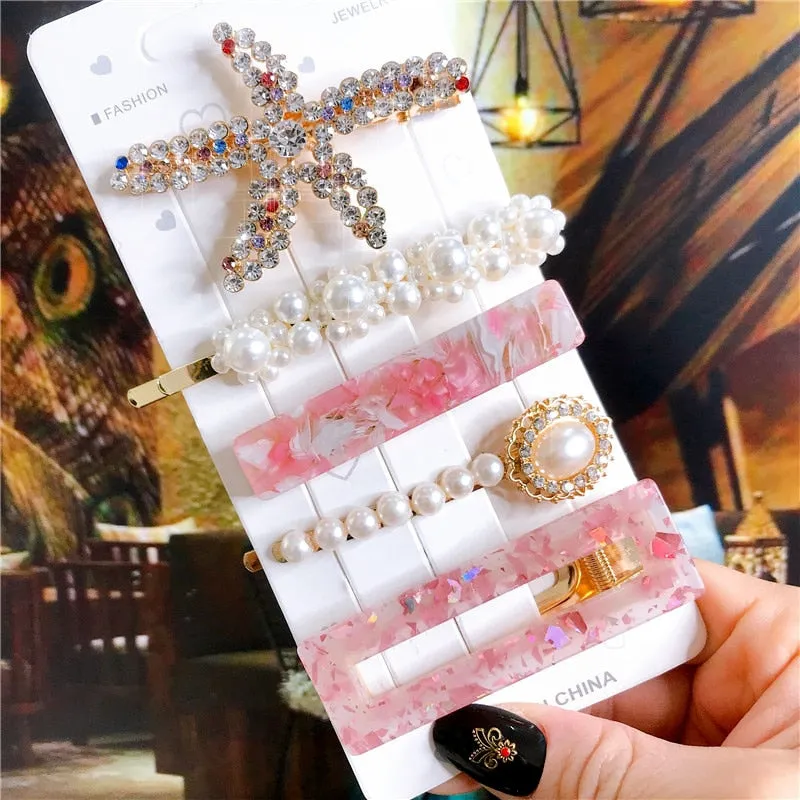 Wenkouban New 2022 Hair Accessories Set For Women Fashion Crystal Simulation Pearl Hair Clips Headwear Jewelry 5PCS Hairpins Ornaments