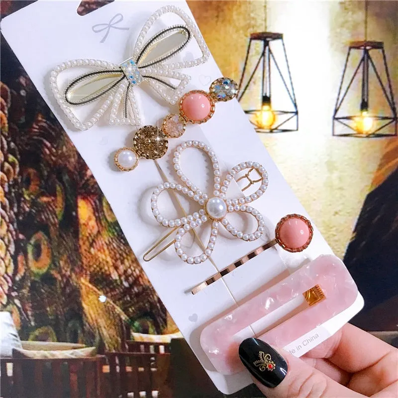 Wenkouban New 2022 Hair Accessories Set For Women Fashion Crystal Simulation Pearl Hair Clips Headwear Jewelry 5PCS Hairpins Ornaments