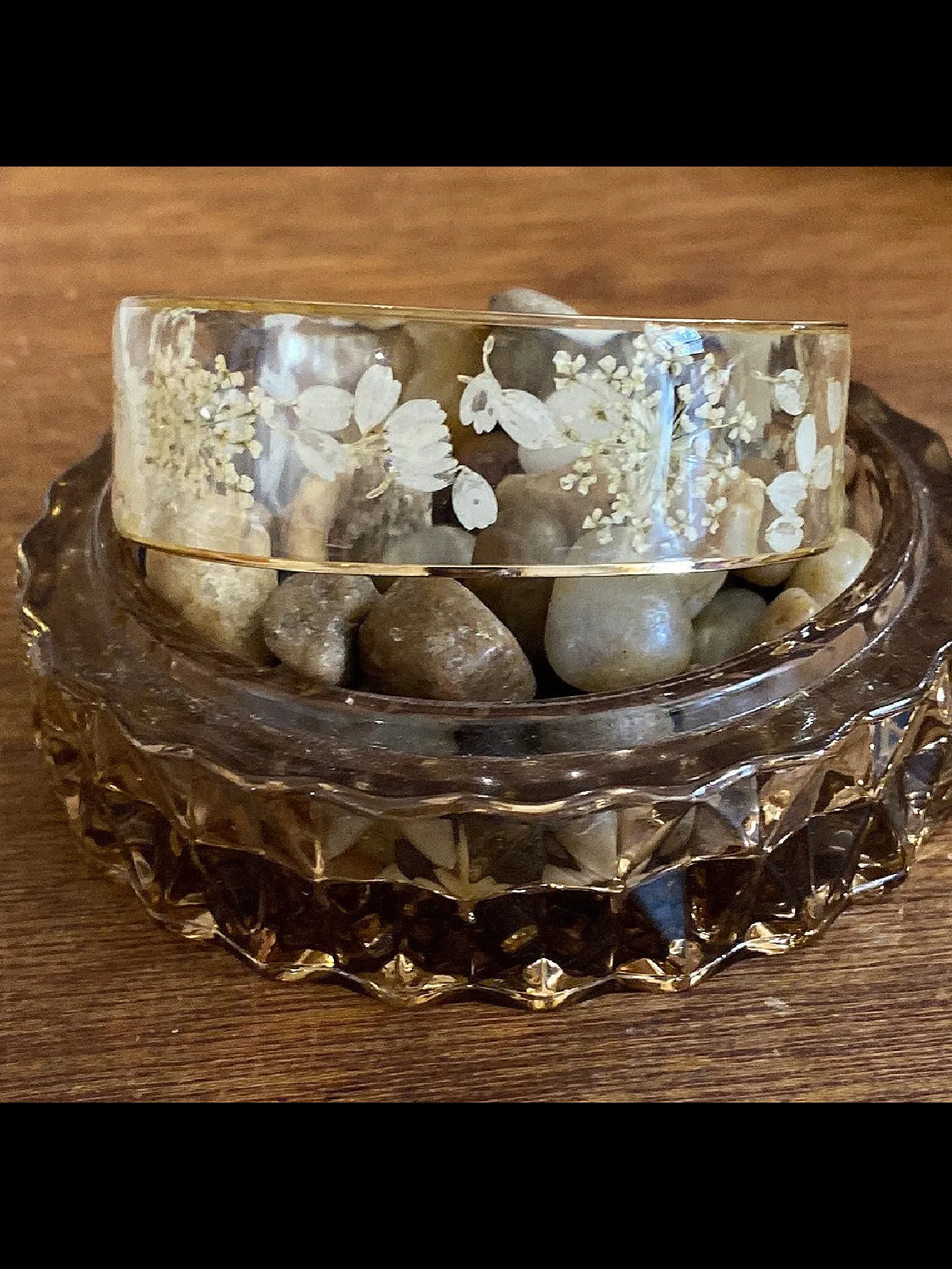 Wide Pressed Flower Cuff Bracelet
