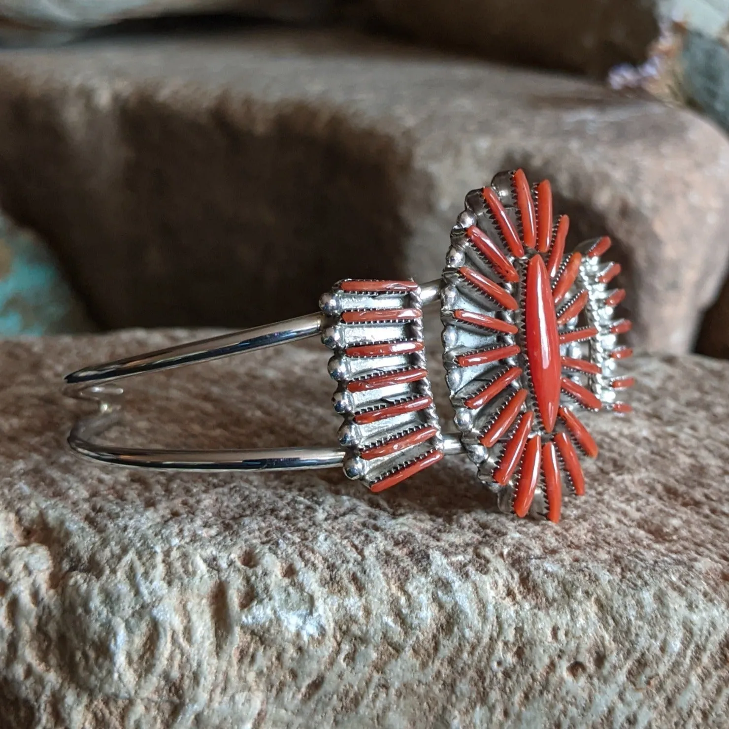 Zuni Needlepoint Red Coral Cuff by Carla Laconsello GJ-BRC-0073